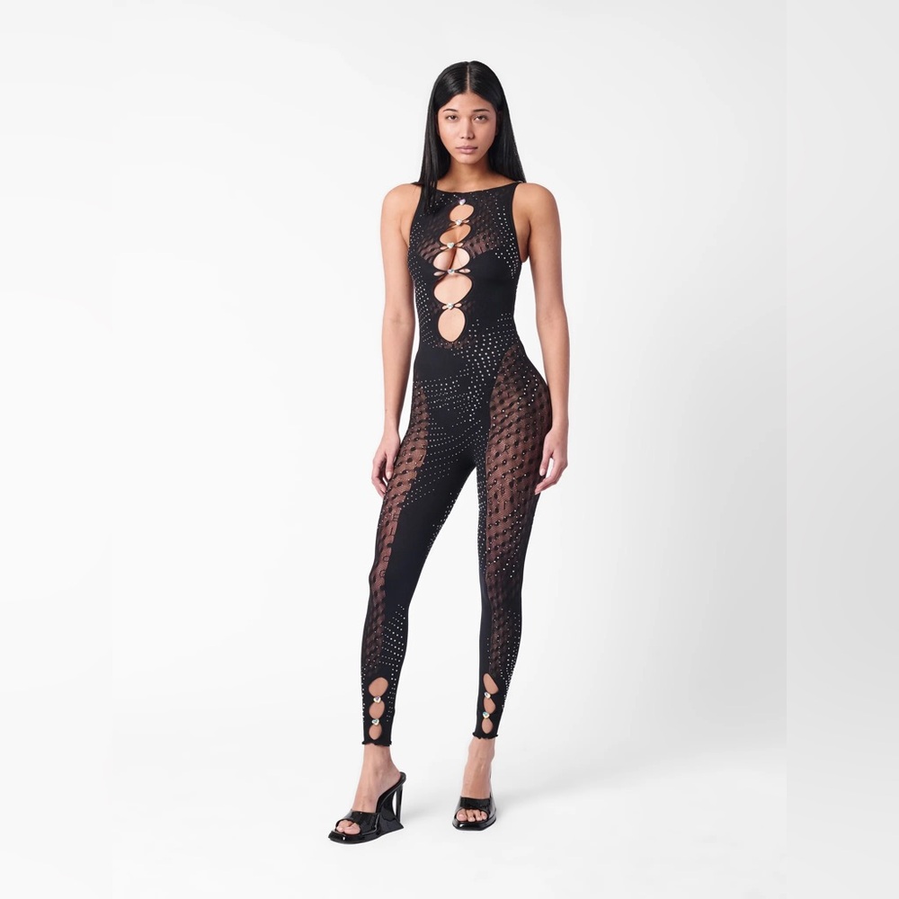 RARE Postergirl rhinestone embellished Janice jumpsuit WITH Gracie GLOVES